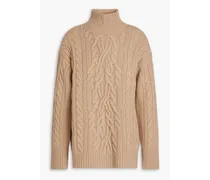 Cable-knit wool and cashmere-blend turtleneck sweater - Neutral