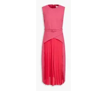 Belted pleated crepe midi dress - Pink