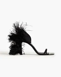 Area Feather-trimmed satin sandals - Black Black