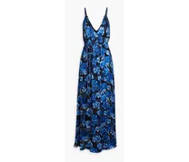 Alice Olivia - Satin-paneled floral-print chiffon maxi dress - Blue