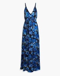 Alice + Olivia Alice Olivia - Satin-paneled floral-print chiffon maxi dress - Blue Blue