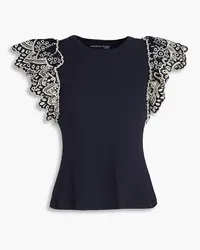 Veronica Beard Ruffled broderie anglaise-trimmed cotton-blend jersey top - Blue Blue