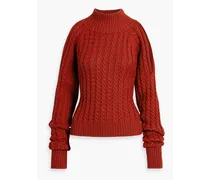 Cold-shoulder cable-knit wool turtleneck sweater - Red