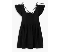 Sea Willa embroidered smocked cotton-voile mini dress - Black Black