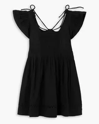 Sea Willa embroidered smocked cotton-voile mini dress - Black Black