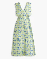 Ganni Scalloped floral-jacquard midi dress - Green Green