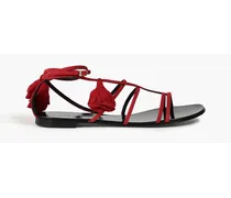 Floral-appliquéd suede sandals - Red
