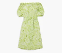 Saint Jean off-the-shoulder ruffled tie-dyed crepe dress - Green