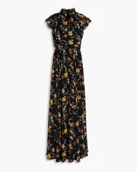 Mikael Aghal Button-embellished floral-print georgette maxi dress - Black Black