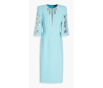 Embellished stretch-crepe midi dress - Blue