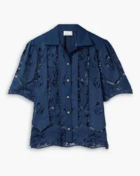 Miguelina Constance corded lace-paneled cotton-chambray shirt - Blue Blue