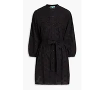Barrie broderie anglaise cotton and macramé mini shirt dress - Black