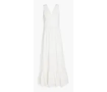 Gathered broderie anglaise cotton maxi dress - White