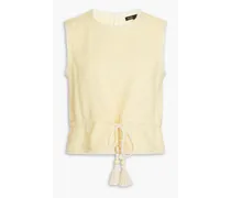 Metallic cotton-blend bouclé-tweed top - Yellow