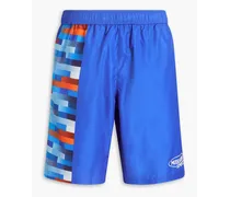 Long-length printed swim shorts - Blue