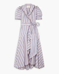 Anna Mason Stella ruffled striped cotton-poplin midi wrap dress - Purple Purple