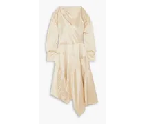 Cold-shoulder asymmetric wrap-effect satin dress - Neutral