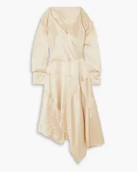 J.W.Anderson Cold-shoulder asymmetric wrap-effect satin dress - Neutral Neutral