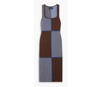 Checkerboard jacquard-knit merino wool midi dress - Brown