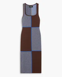 AHLUWALIA Checkerboard jacquard-knit merino wool midi dress - Brown Brown