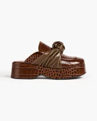 REJINA PYO Knot croc-effect leather platform mules - Brown Brown