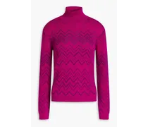 Crochet-knit wool-blend turtleneck sweater - Purple