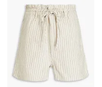 Striped cotton, hemp and linen blend canvas shorts - Neutral