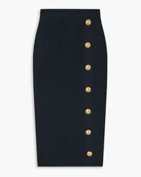 Balmain Button-embellished ribbed-knit midi skirt - Blue Blue