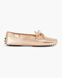 TOD'S Metallic snake-effect leather loafers - Metallic Metallic