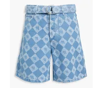 Novan belted logo-print denim shorts - Blue
