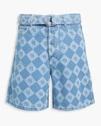 Nanushka Novan belted logo-print denim shorts - Blue Blue