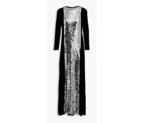 Sequined silk-blend chiffon and velvet gown - Black