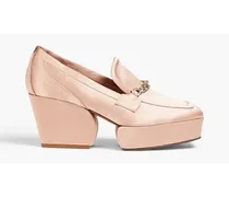 Chain-embellished satin platform loafers - Pink