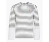 Appliquéd striped cotton-jersey T-shirt - Gray