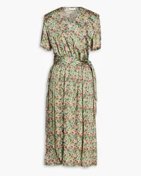 Sandro Pleated floral-print satin-twill midi dress - Green Green