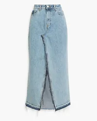 Ganni Distressed denim midi skirt - Blue Blue