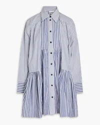 Ganni Striped cotton-poplin mini shirt dress - Blue Blue