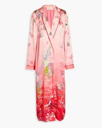 Saloni Printed silk-satin robe - Pink Pink