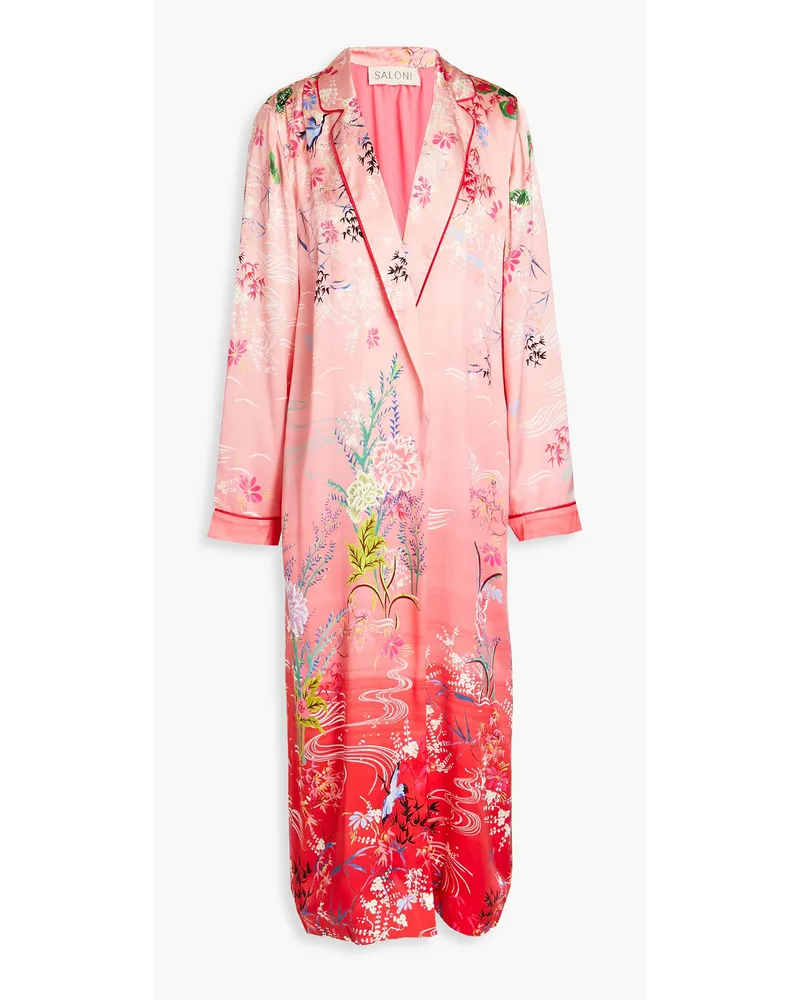 Saloni Printed silk-satin robe - Pink Pink