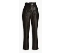 Pleated leather tapered pants - Black