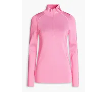 Embroidered stretch-ponte zip-up sweater - Pink