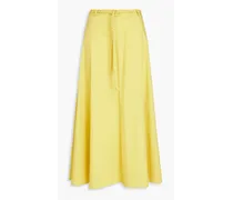 Belted cotton-blend poplin midi skirt - Yellow