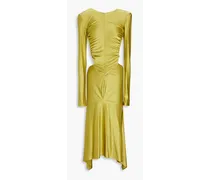 Open-back ruched satin-jersey midi dress - Green
