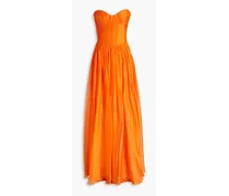 Pleated silk-chiffon gown - Orange