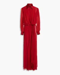 Alberta Ferretti Pleated silk-voile maxi shirt dress - Red Red