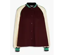 Leather-paneled wool-felt bomber jacket - Burgundy
