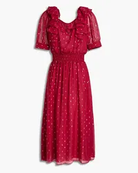 ba&sh Romeo ruffled metallic fil coupé georgette midi dress - Red Red