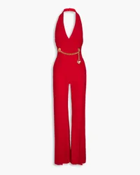 Moschino Chain-embellished crepe halterneck jumpsuit - Red Red