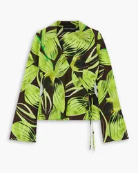 Louisa Ballou Printed stretch-silk chiffon wrap blouse - Green Green