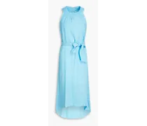 Belted slub linen midi dress - Blue
